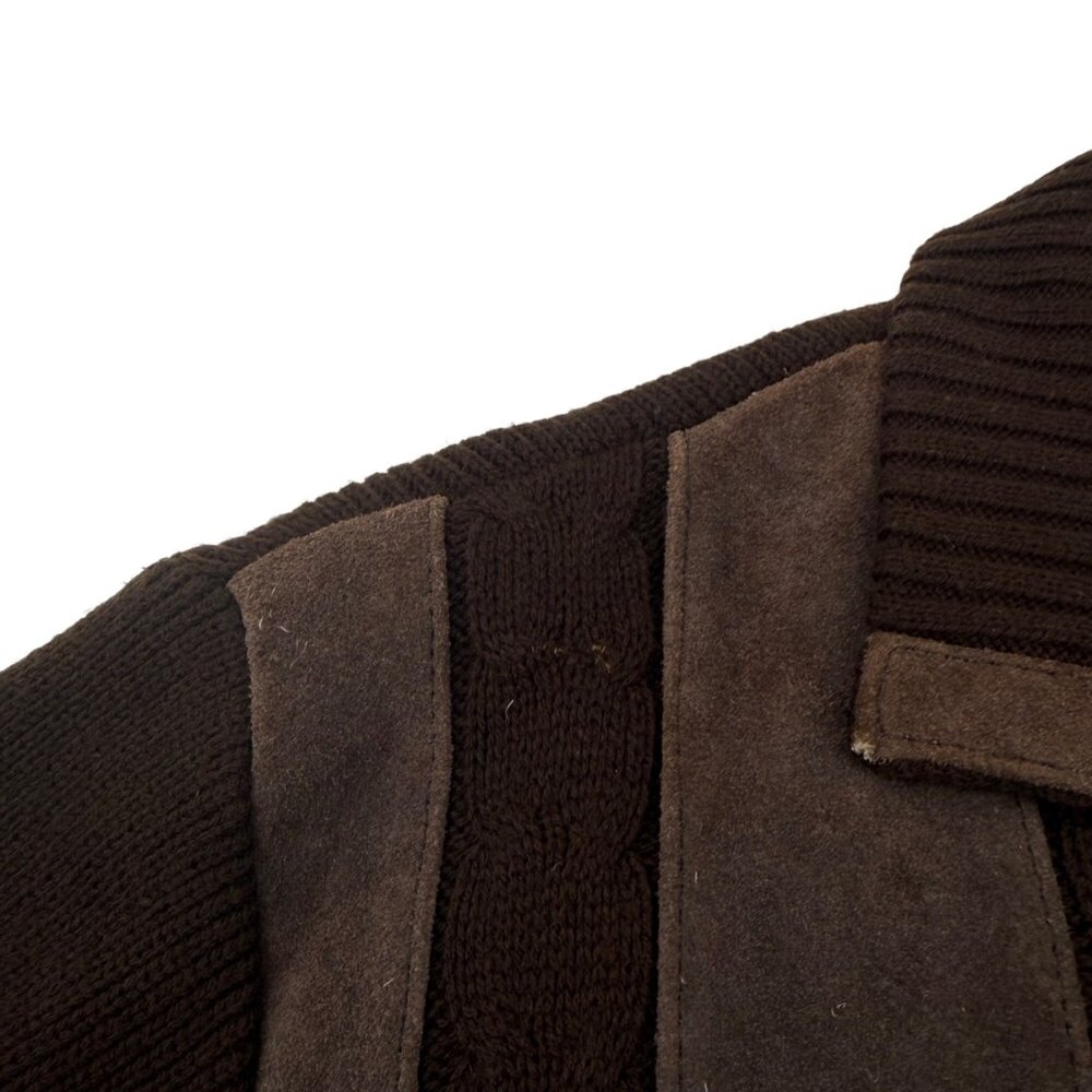 VINTAGE LANDMARK MEN'S BROWN SUEDE & KNIT ZIP-UP SWEATER JACKET - M - Picture 6 of 6